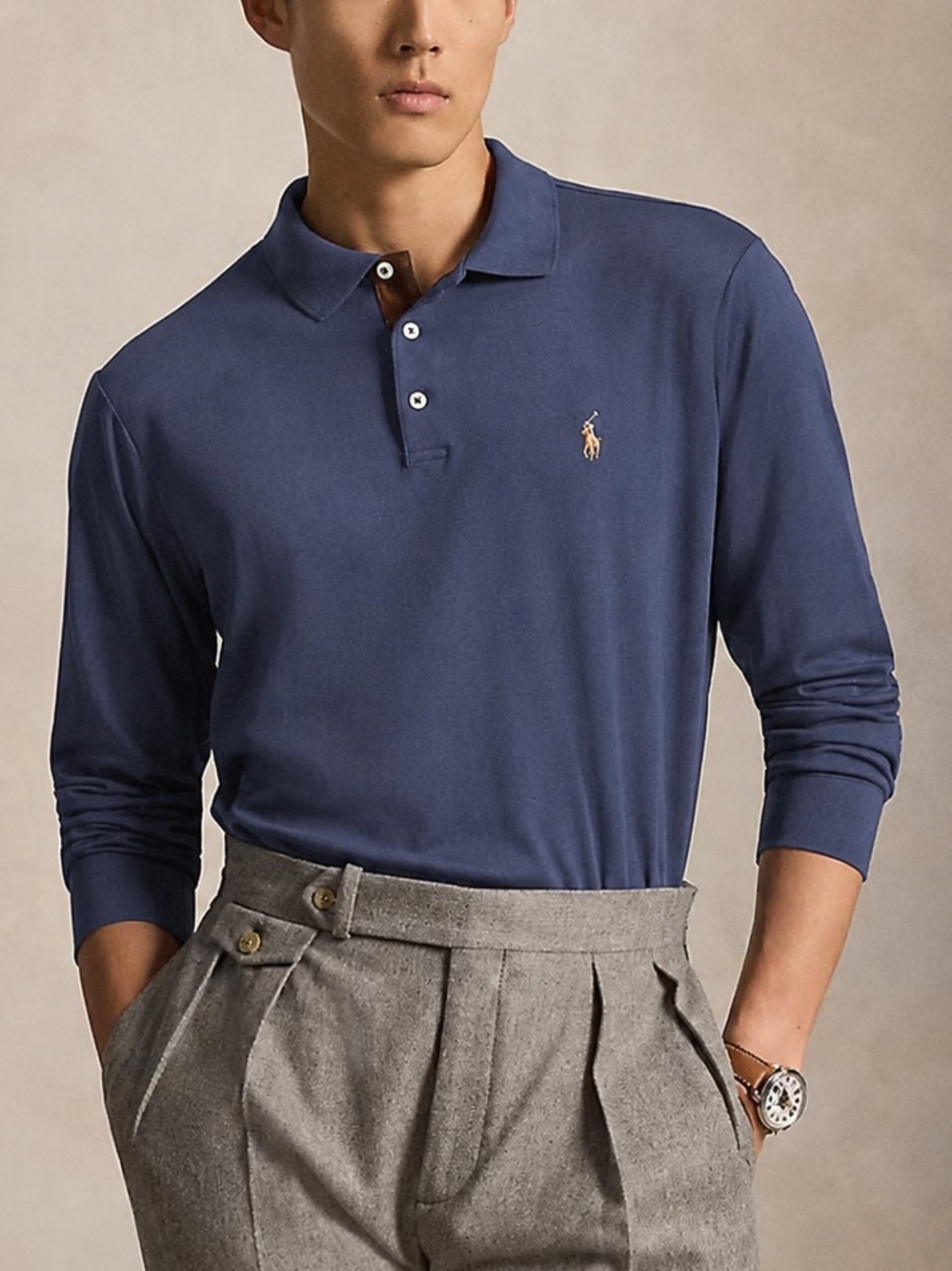 RALPH LAUREN polo faded navy long sleeve classic fit size large